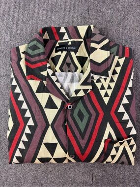 Desmond & Dempsey Mens 100% Linen Short Sleeve Shirt Size L Multicolor